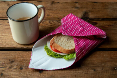 Mosható 'zero waste' pink pöttyös szendvics csomagoló (újraszalvéta) pul anyagból